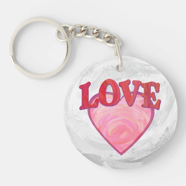 Pink Love Heart Pattern Key Ring (Front)