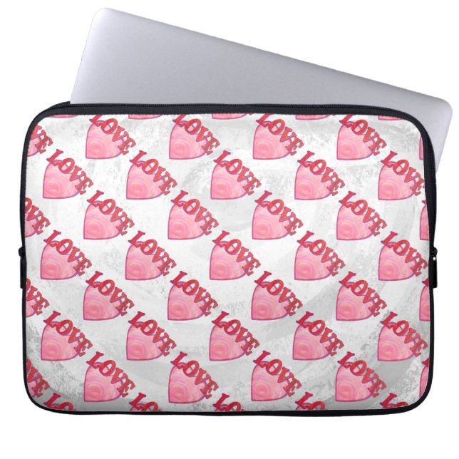 Pink Love Heart Pattern Laptop Sleeve (Front)