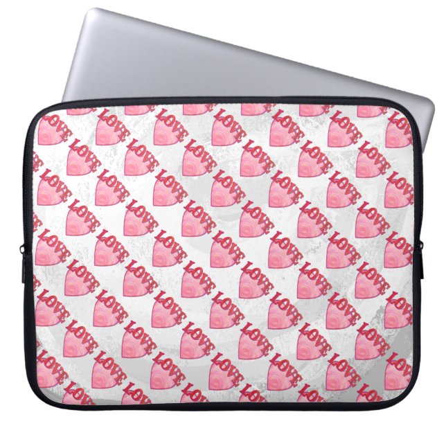 Pink Love Heart Pattern Laptop Sleeve (Front)