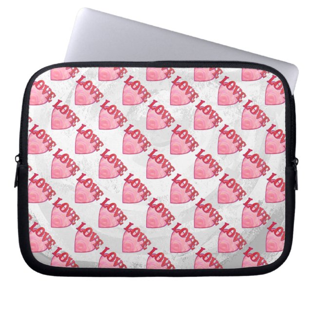 Pink Love Heart Pattern Laptop Sleeve (Front)