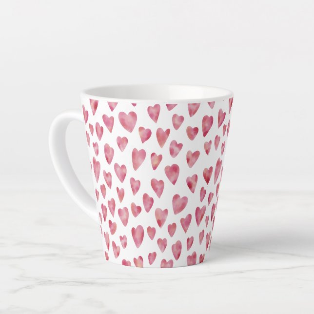 Pink Love Heart pattern Latte Mug (Left Angle)