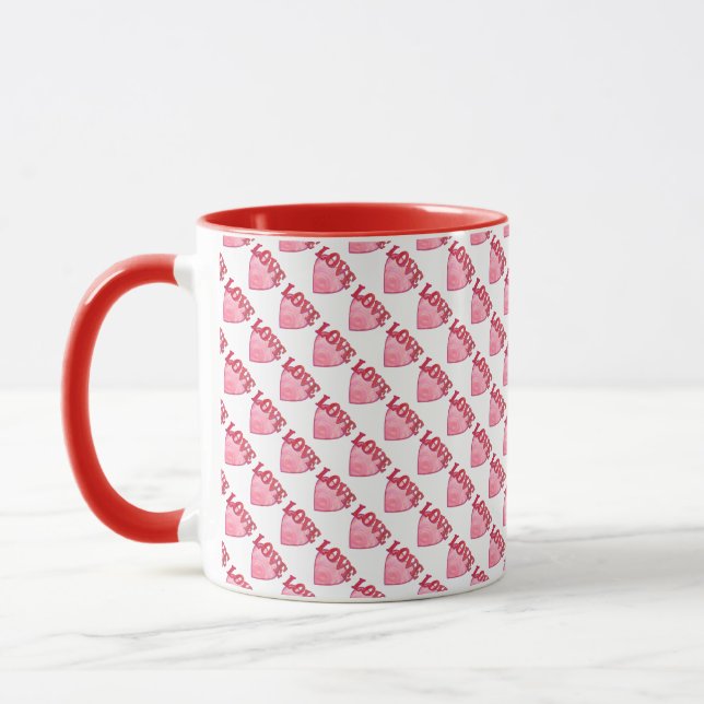 Pink Love Heart Pattern Mug (Left)
