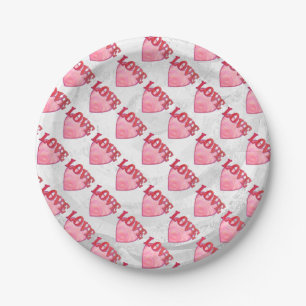 Pink Love Heart Pattern Paper Plate