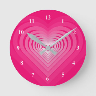 Pink Love - Heart Round Clock