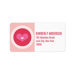 Pink Love Heart Scalloped Circle Address Labels