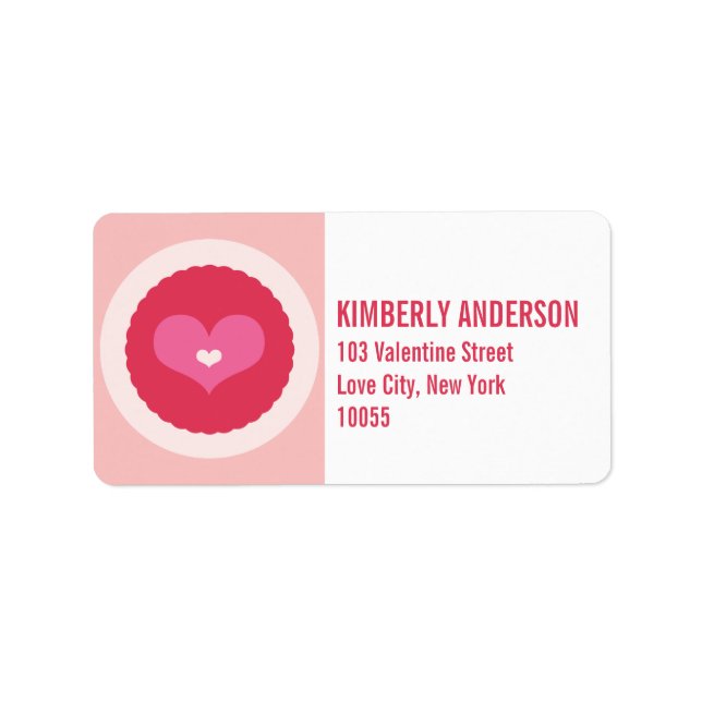 Pink Love Heart Scalloped Circle Address Labels (Front)