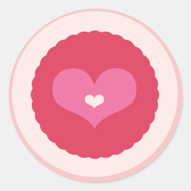 Pink Love Heart Scalloped Valentine Party Stickers (Front)