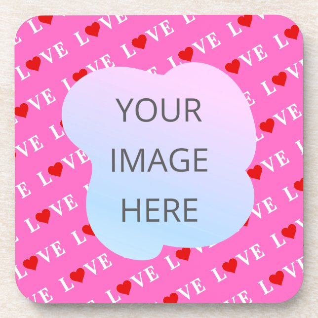 Pink LOVE Heart Stylish Coaster (Front)