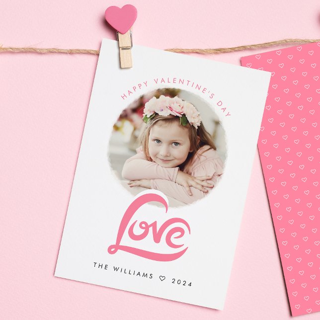 Pink Love Heart Valentines Day custom Photo Card (Creator Uploaded)