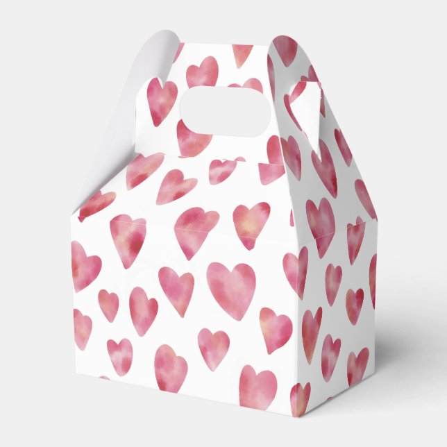 Pink Love Heart Watercolor Pattern Favour Box (Front Side)