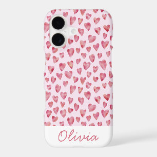 Pink love heart watercolor pattern name