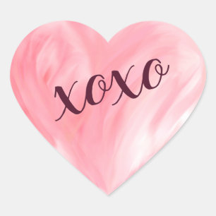 Pink Love Heart Xoxo Watercolor Painted Heart Sticker