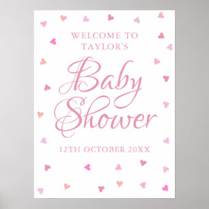 Pink Love Hearts Baby Girl Shower Welcome Sign