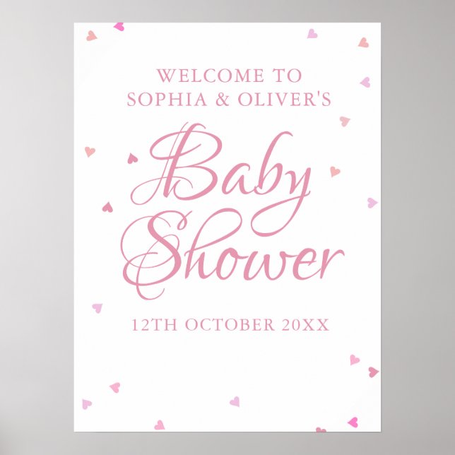 Pink Love Hearts Baby Girl Shower Welcome Sign (Front)