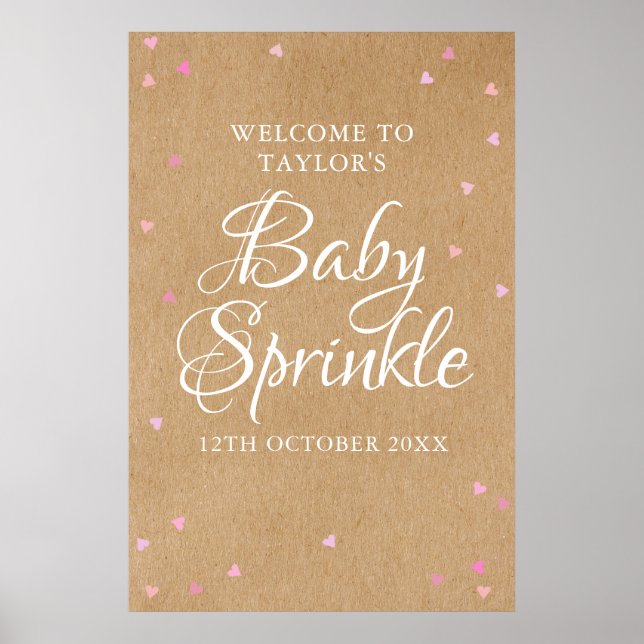 Pink Love Hearts Baby Girl Sprinkle Welcome Sign (Front)