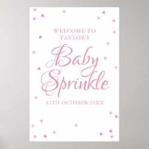 Pink Love Hearts Baby Girl Sprinkle Welcome Sign