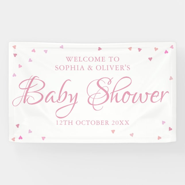 Pink Love Hearts Baby Shower / Sprinkle Welcome Banner (Horizontal)