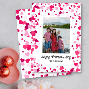 Pink Love Hearts Family Photo Valentine's Day Holiday Card