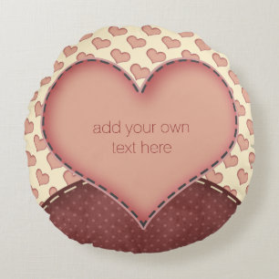 Pink Love Hearts Folk Art Personalised Round Cushion