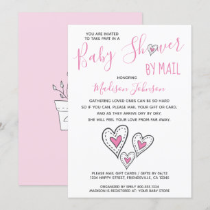 Pink Love Hearts Girl Baby Shower By Mail Invitation