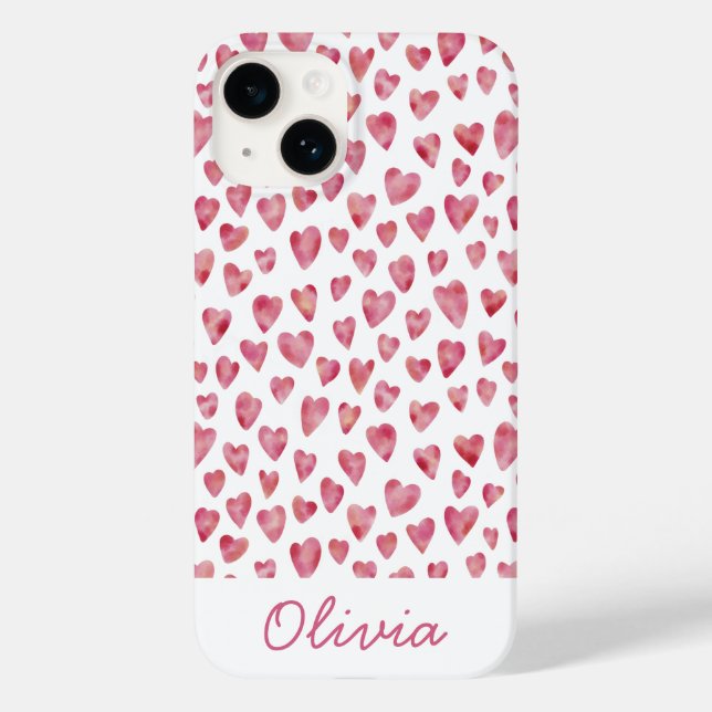 Pink Love Hearts pattern personalised name Case-Mate iPhone Case (Back)