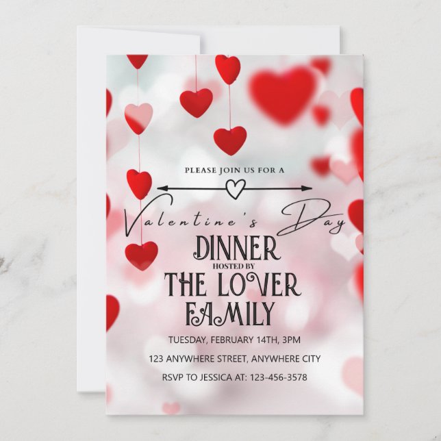 Pink Love Hearts Valentine's Day Party  Invitation (Front)