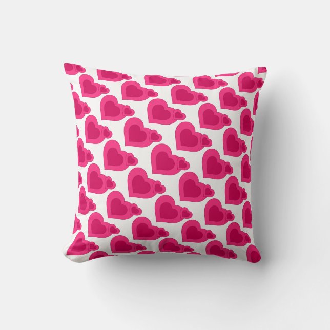 Pink Love Hearts White Throw Pillow (Front)