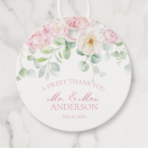 Pink Love in Bloom Floral Hydrangea Wedding Circle Favour Tags