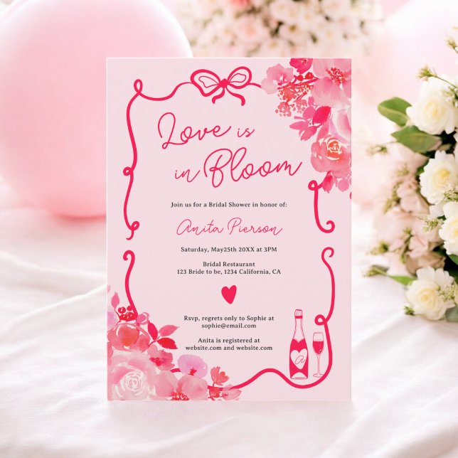 Pink love in bloom floral scribbles bridal shower invitation (Pink love in bloom floral scribbles bridal shower invitation)
