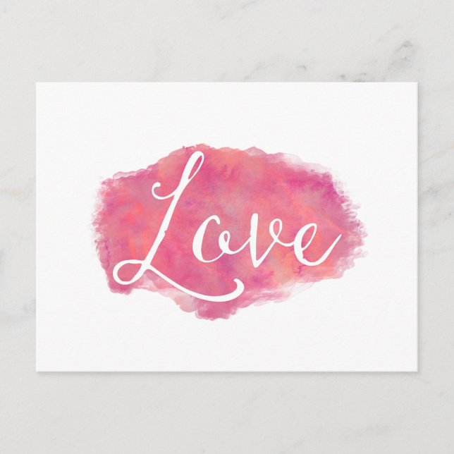 Pink Love Inspirational Watercolor Quote Postcard (Front)