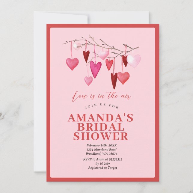 Pink Love is in the air Valentine Bridal Shower Invitation (Front)
