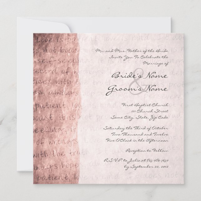 Pink Love is Patient Vintage Wedding Invitation (Front)