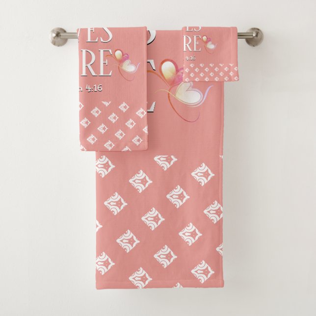 Pink | LOVE LIVES HERE | Stylish Customisable Bath Towel Set (Insitu)