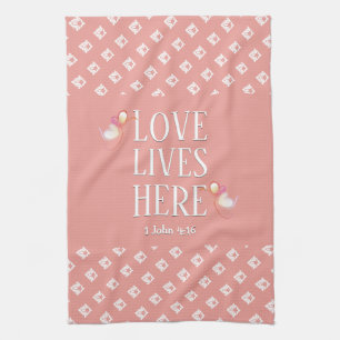 Pink   LOVE LIVES HERE   Stylish Customisable Tea Towel