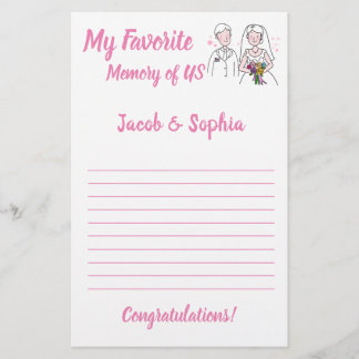 PINK LOVE MY MEMORY BRIDAL SHOWER GAME CARD