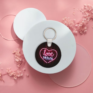 pink love neon light sign Keychains
