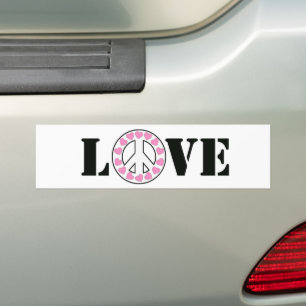 Pink Love Peace Hearts Bumper Sticker