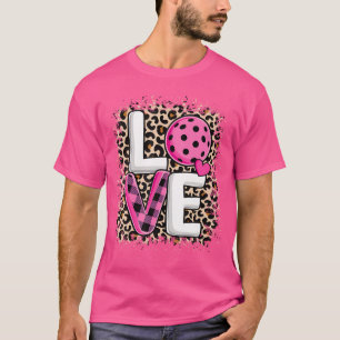 Pink Love Pickleball Cute Pickleball Lover Leopard T-Shirt