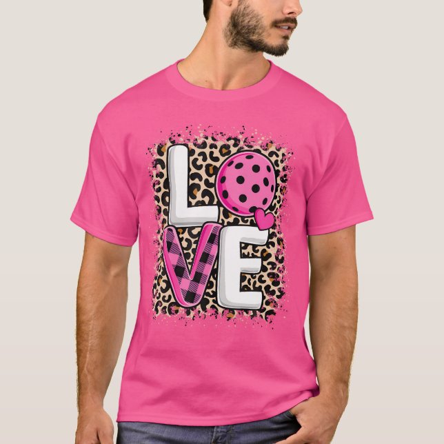 Pink Love Pickleball Cute Pickleball Lover Leopard T-Shirt (Front)