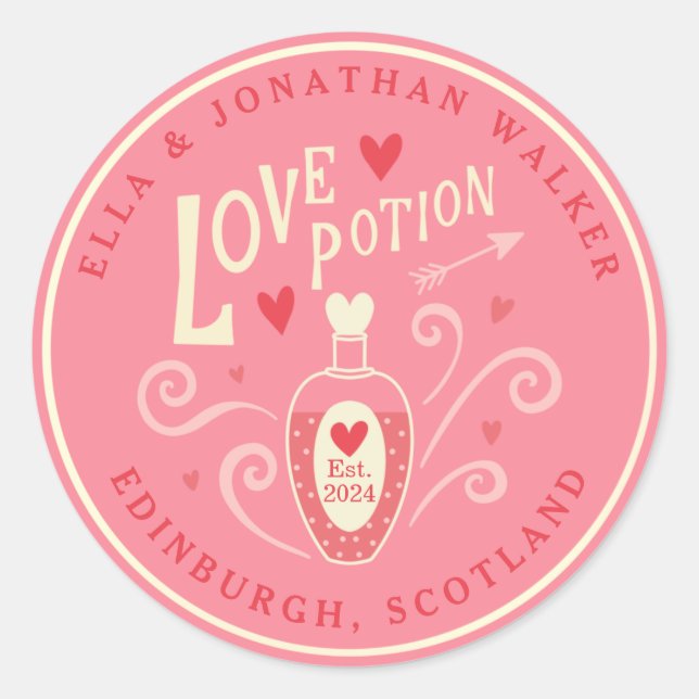 Pink Love Potion Wedding Favour Sticker  (Front)