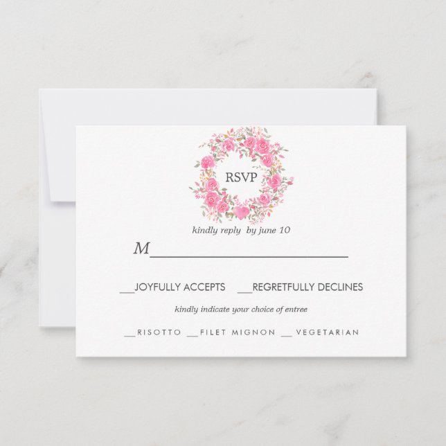 Pink Love | Roses Wedding RSVP meal choice (Front)