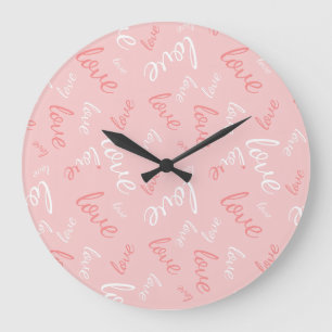 Pink Love Script Handwritten Typography Romantic Large Clock