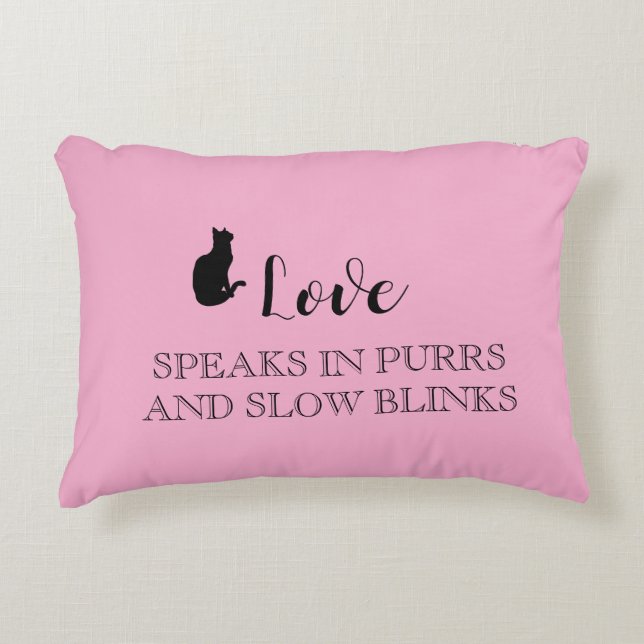 Pink Love Speaks in Purrs Cat Mom Pillow (Front)