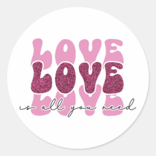 Pink "Love" Stacked Bubble Font Classic Round Sticker