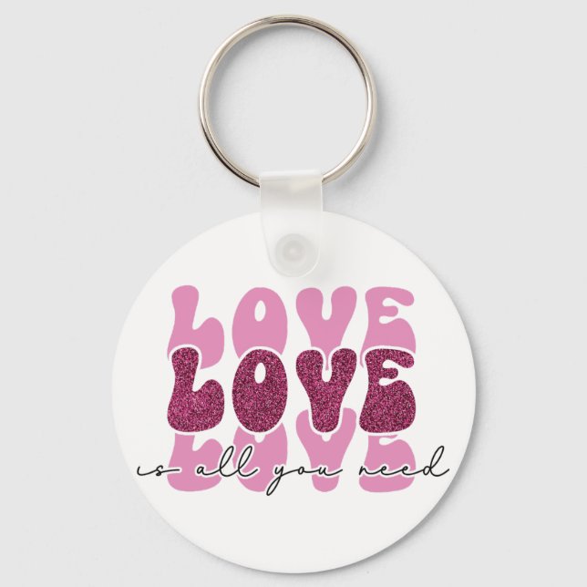 Pink "Love" Stacked Bubble Font Key Ring (Front)