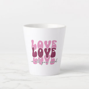 Pink "Love" Stacked Bubble Font Latte Mug