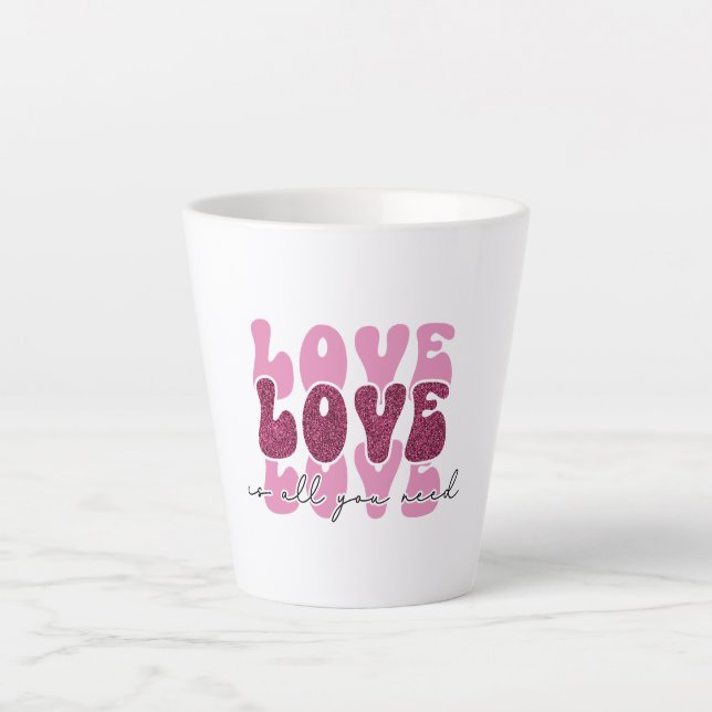 Pink "Love" Stacked Bubble Font Latte Mug (Front)