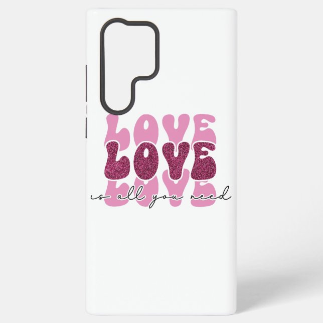 Pink "Love" Stacked Bubble Font Samsung Galaxy S22 Ultra Case (Back)