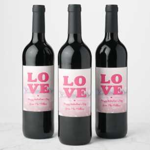 Pink LOVE Text w Bokeh Background Wine Labels