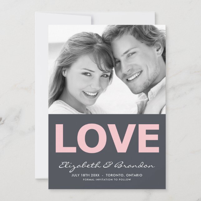 Pink Love Typography Save the Date Photo (Front)